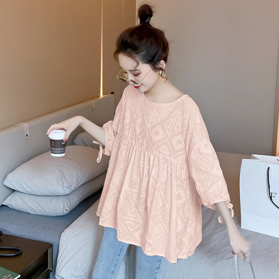 Μοντέρνα μπλούζα για εγκύους με οβάλ ντεκολτέ και μανίκια