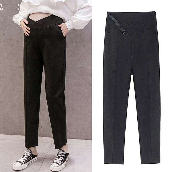 Κλασικό μοντέλο μαύρο παντελόνι για εγκύους με μήκος 9/10