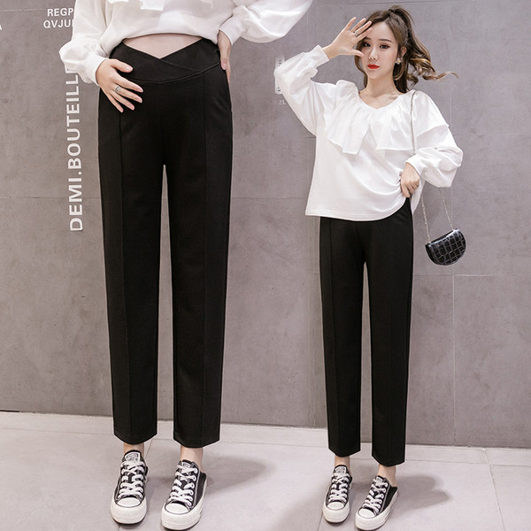 Κλασικό μοντέλο μαύρο παντελόνι για εγκύους με μήκος 9/10