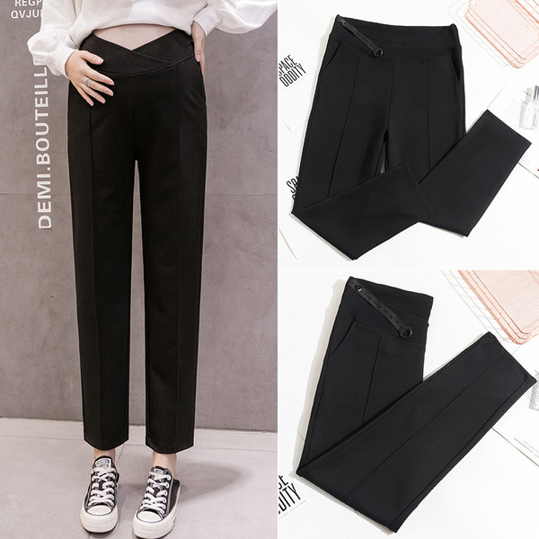 Κλασικό μοντέλο μαύρο παντελόνι για εγκύους με μήκος 9/10