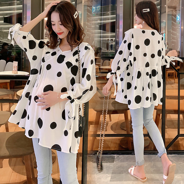 Καθημερινή μπλούζα για έγκυες γυναίκες με τελείες και μανίκια