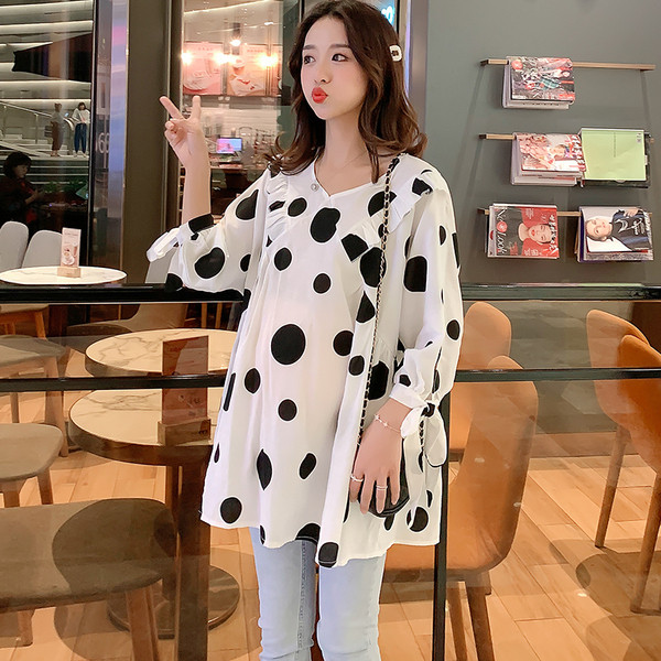 Καθημερινή μπλούζα για έγκυες γυναίκες με τελείες και μανίκια