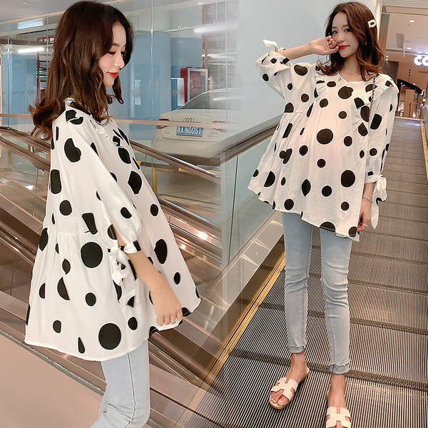 Καθημερινή μπλούζα για έγκυες γυναίκες με τελείες και μανίκια