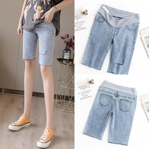 Κοντό τζιν για έγκυες γυναίκες με σκισμένα μοτίβα