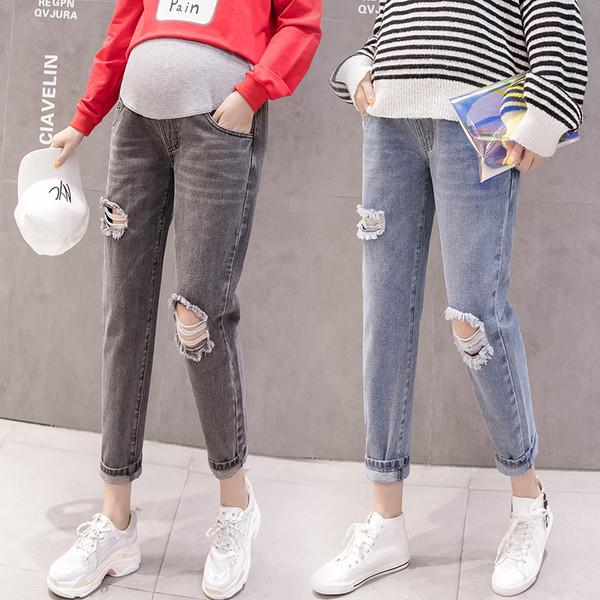 Casual τζιν για έγκυες γυναίκες με σκισμένα μοτίβα και μήκος 9/10