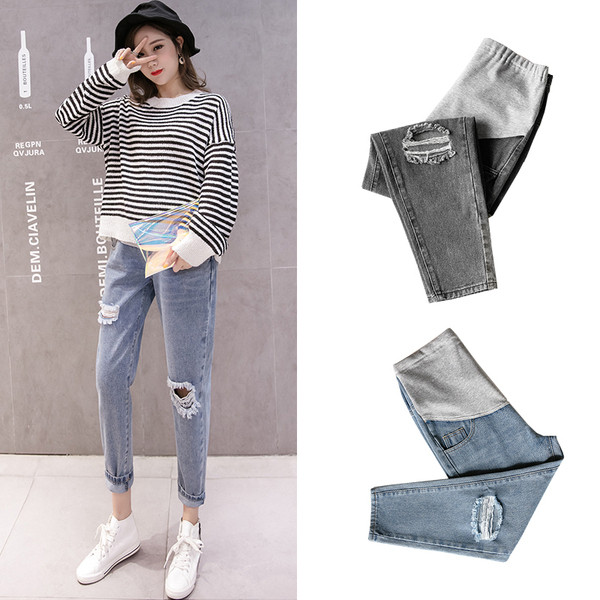 Casual τζιν για έγκυες γυναίκες με σκισμένα μοτίβα και μήκος 9/10