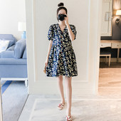 Lezser rövid ruha terhes nőknek spitz nyakkivágással, rövid ujjú és virágmintás