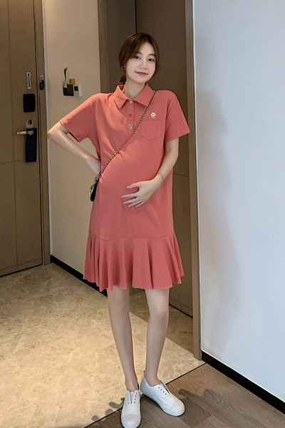 Alkalmi ruha terhes nőknek, rövid ujjú, klasszikus gallérral