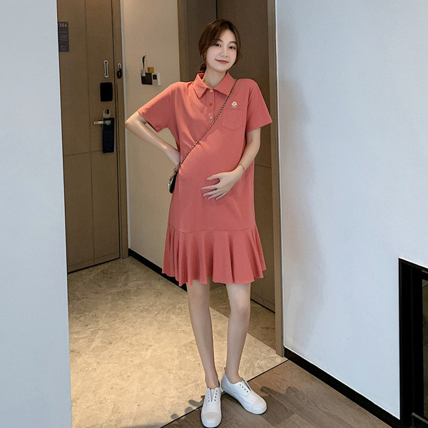 Alkalmi ruha terhes nőknek, rövid ujjú, klasszikus gallérral