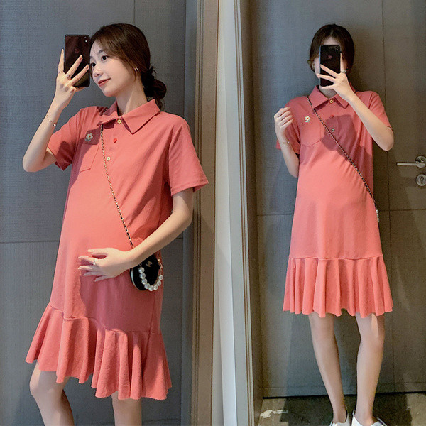 Alkalmi ruha terhes nőknek, rövid ujjú, klasszikus gallérral