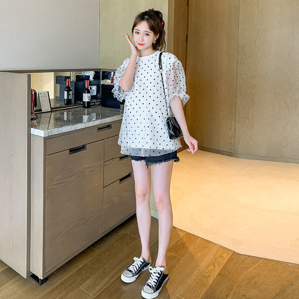 Λευκό χρώμα  μπλούζα για έγκυες γυναίκες με οβάλ ντεκολτέ και 3/4 μανίκια