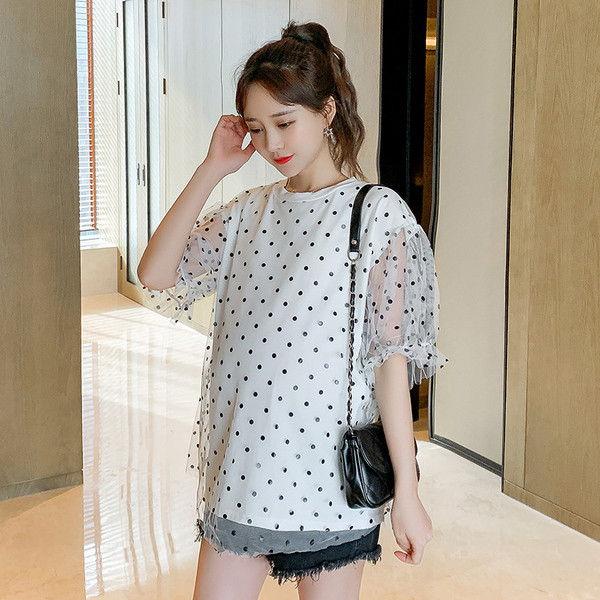 Λευκό χρώμα  μπλούζα για έγκυες γυναίκες με οβάλ ντεκολτέ και 3/4 μανίκια