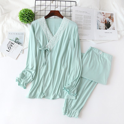 Φθινοπωρινές πιτζάμες για έγκυες γυναίκες με λαιμόκοψη και δαντέλα