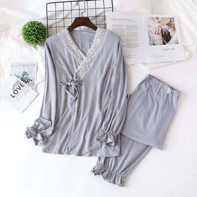 Φθινοπωρινές πιτζάμες για έγκυες γυναίκες με λαιμόκοψη και δαντέλα