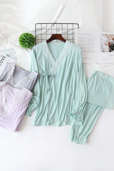 Φθινοπωρινές πιτζάμες για έγκυες γυναίκες με λαιμόκοψη και δαντέλα