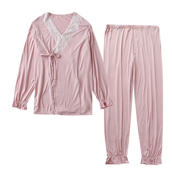 Φθινοπωρινές πιτζάμες για έγκυες γυναίκες με λαιμόκοψη και δαντέλα