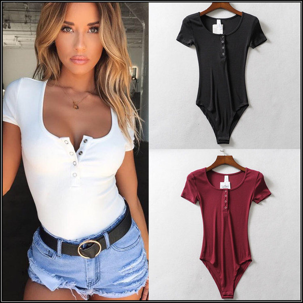 Modern női body rövid ujjal és gombokkal