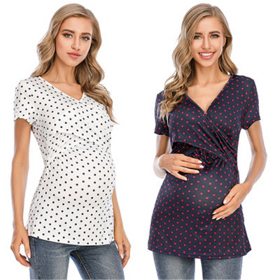 Модерна блуза за бременни жени с V-образно деколте и къс ръкав