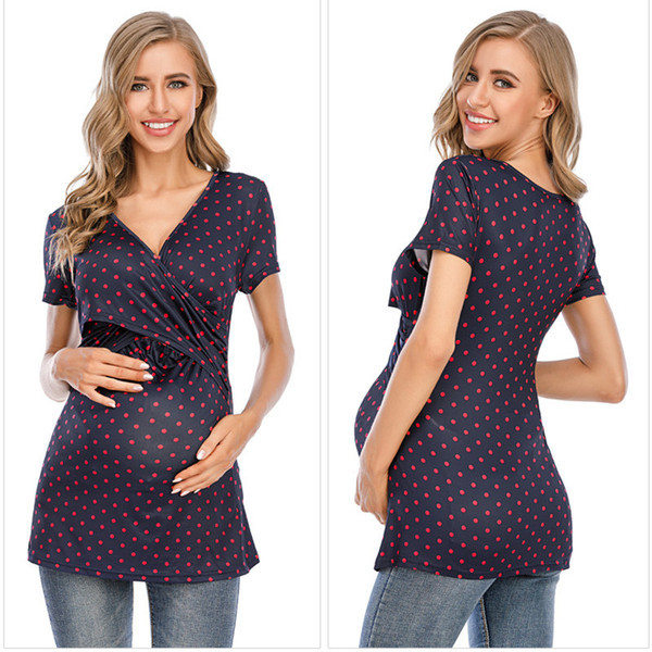 Μοντέρνα μπλούζα για έγκυες γυναίκες με λαιμόκοψη και κοντά μανίκια