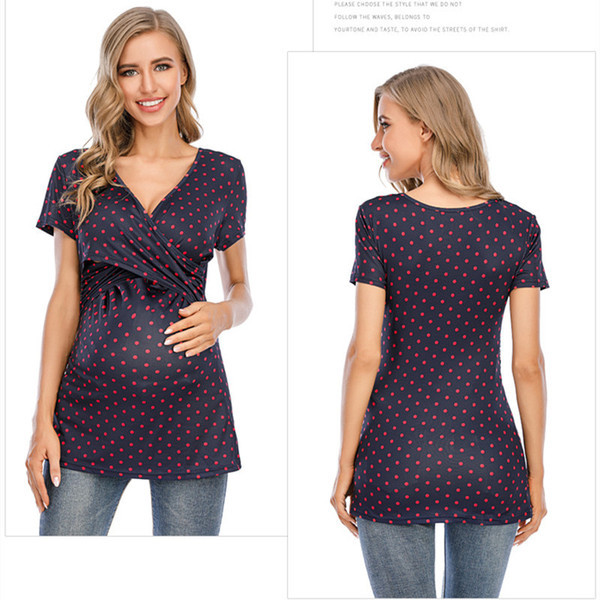 Μοντέρνα μπλούζα για έγκυες γυναίκες με λαιμόκοψη και κοντά μανίκια