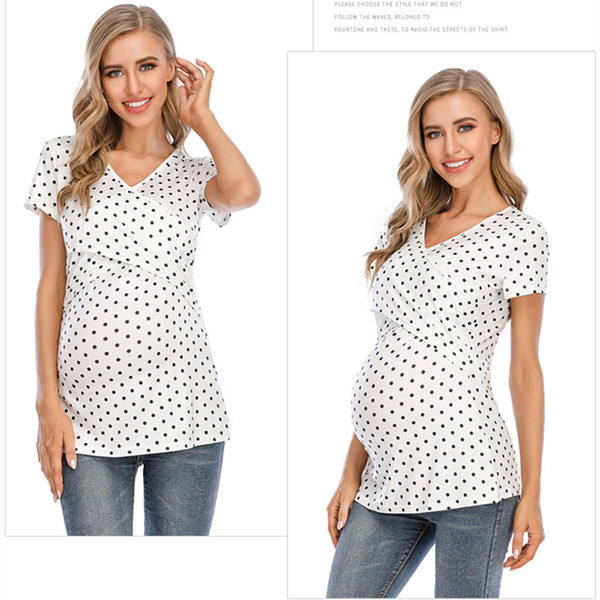 Μοντέρνα μπλούζα για έγκυες γυναίκες με λαιμόκοψη και κοντά μανίκια