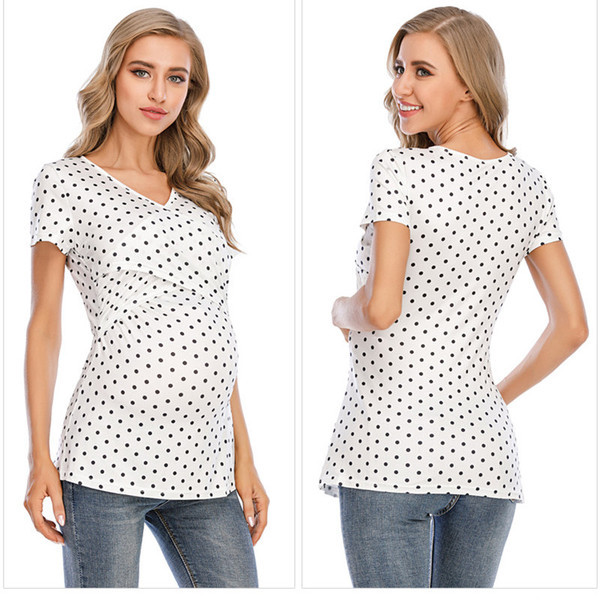 Μοντέρνα μπλούζα για έγκυες γυναίκες με λαιμόκοψη και κοντά μανίκια