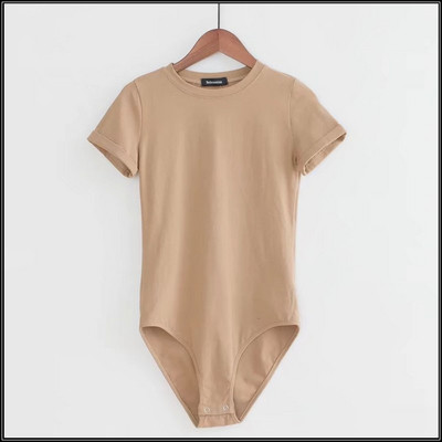 Γυναικείο καθημερινό κορμάκι με κοντά μανίκια και στρογγυλή λαιμόκοψη