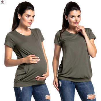 Ежедневна тениска за бременни жени с къс ръкав и овално деколте