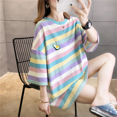 Striped t-shirt for pregnant women with embroidery