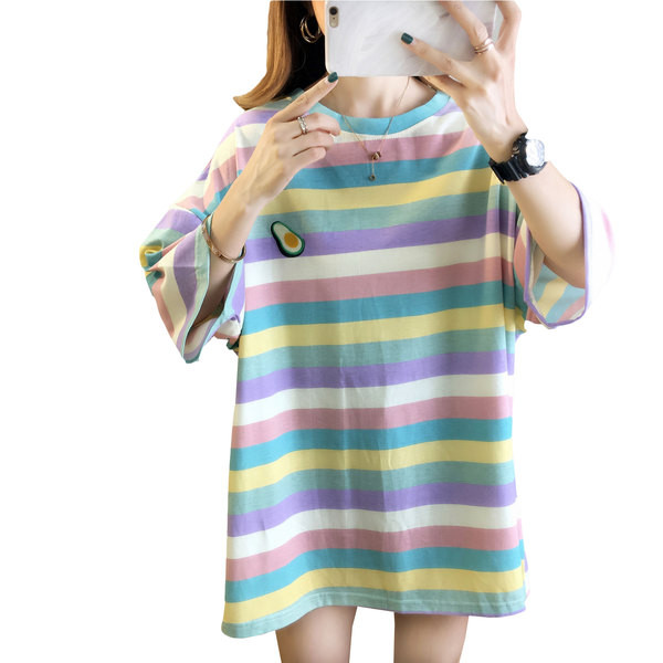 Dryžuoti marškinėliai nėščiosioms su siuvinėjimu