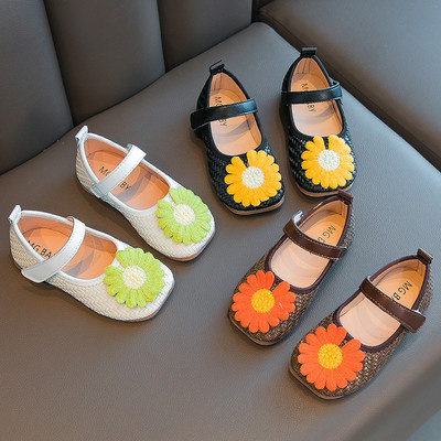 Кожени детски ежедневни обувки с 3D цвете