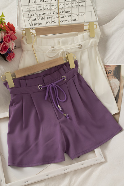 Női rövidnadrág megkötővel és elasztikus derékkal