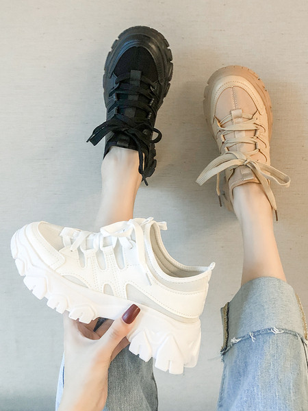 Φθινοπωρινά γυναικεία αθλητικά παπούτσια με υψηλή τραχιά σόλα και κορδόνια