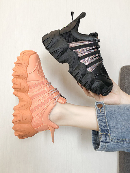 Μοντέρνα γυναικεία αθλητικά παπούτσια με ψηλή σόλα και λαμπερά λουριά