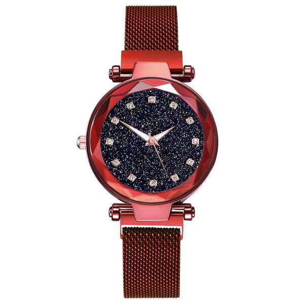 Modern női karóra fényes részecskékkel és fém szíjjal