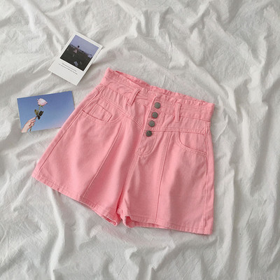 Rövid, széles női farmer, gombokkal és magas derékkal