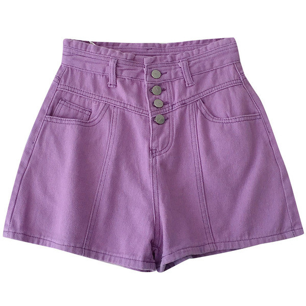 Rövid, széles női farmer, gombokkal és magas derékkal