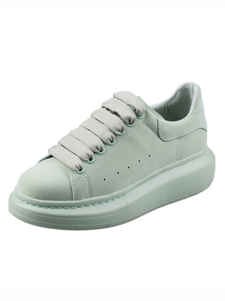 Casual γυναικεία αθλητικά παπούτσια από οικολογικό δέρμα με επίπεδη σόλα και κορδόνια