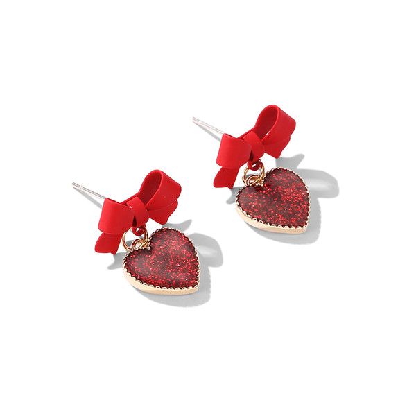 Γυναικεία σκουλαρίκια με κορδέλα και καρδιά