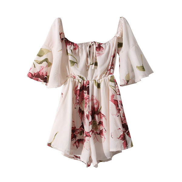 Ženski kombinezon - golih ramena i cvjetnog uzorka