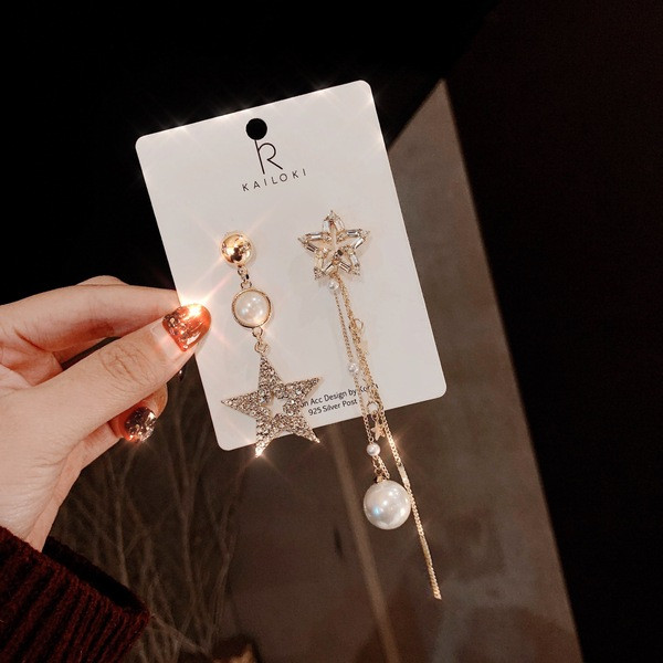 Modern aszimmetrikus fülbevaló kövekkel és gyöngyökkel