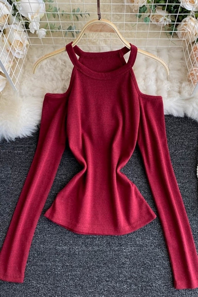 Csupasz vállú, hosszú ujjú női blúz több színben