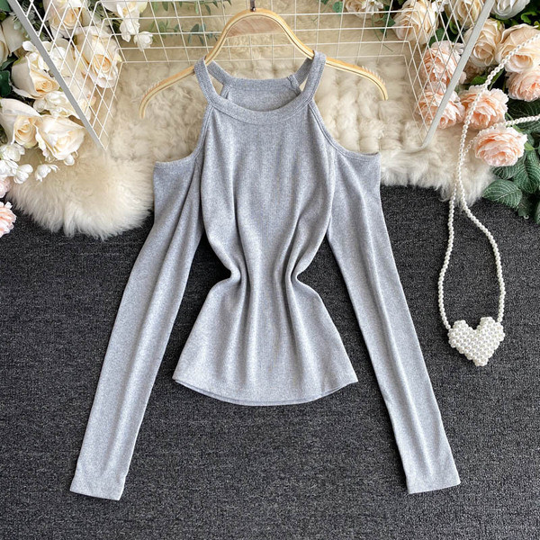 Csupasz vállú, hosszú ujjú női blúz több színben