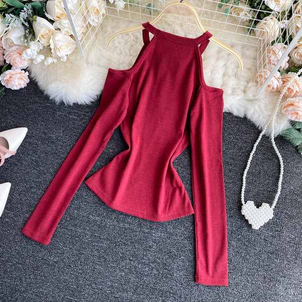 Csupasz vállú, hosszú ujjú női blúz több színben