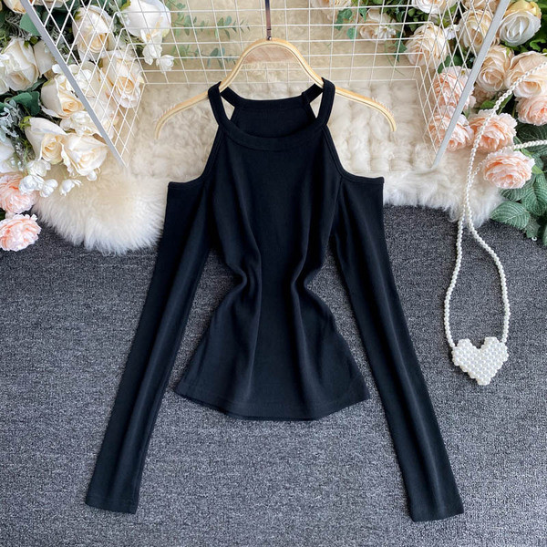 Csupasz vállú, hosszú ujjú női blúz több színben