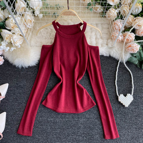 Csupasz vállú, hosszú ujjú női blúz több színben