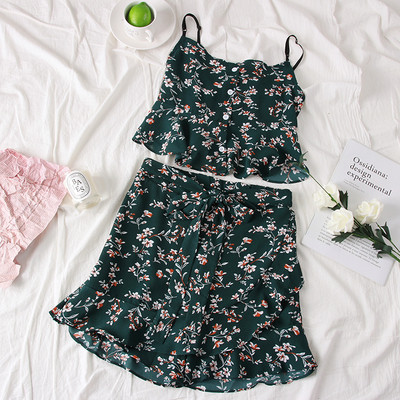 Μοντέρνο γυναικείο σετ φούτερ + φούστα με λουλούδια μοτίβα