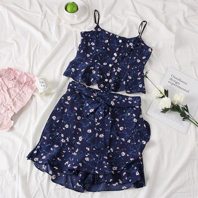 Μοντέρνο γυναικείο σετ φούτερ + φούστα με λουλούδια μοτίβα