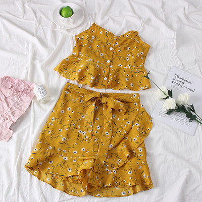 Μοντέρνο γυναικείο σετ φούτερ + φούστα με λουλούδια μοτίβα