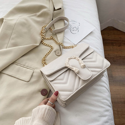 Σύγχρονη γυναικεία τσάντα με μακριά μεταλλική αλυσίδα